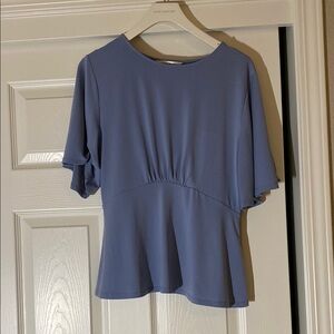 Ann Taylor Blue Asymmetrical Ruffled Blouse